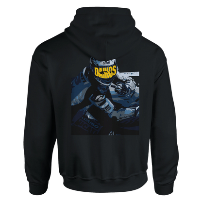 Hoodie DAIKOS GP noir avec visuel pilote moto et esprit racing