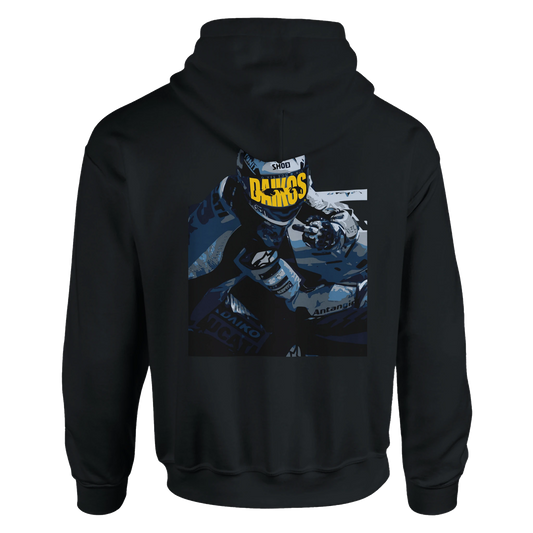 Hoodie DAIKOS GP noir avec visuel pilote moto et esprit racing