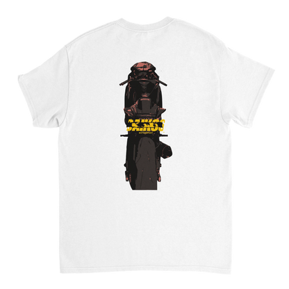 T-shirt DAIKOS CBR 1000 RR blanc avec visuel pilote moto et esprit racing