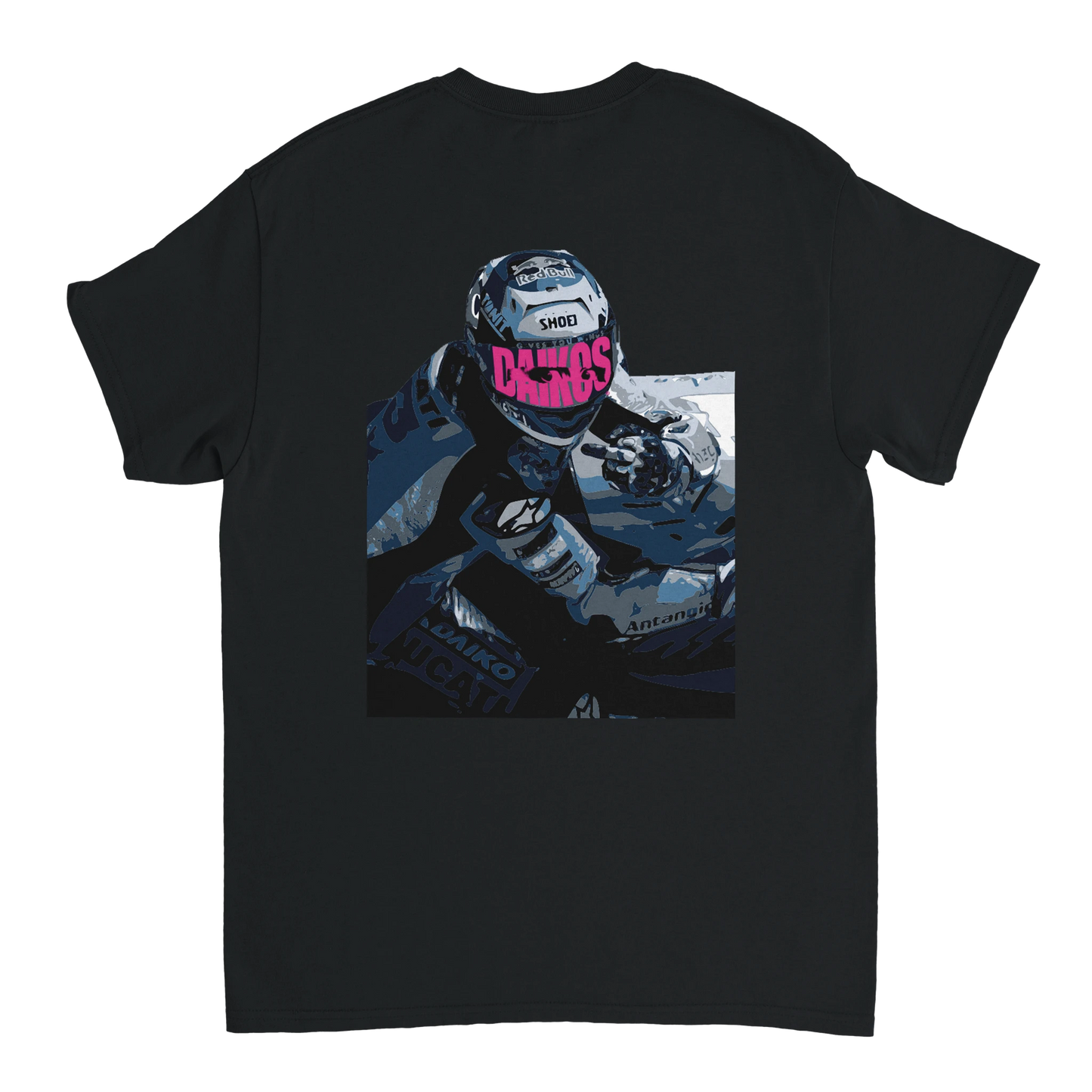 T-shirt DAIKOS GP noir  avec visuel pilote moto et esprit racing
