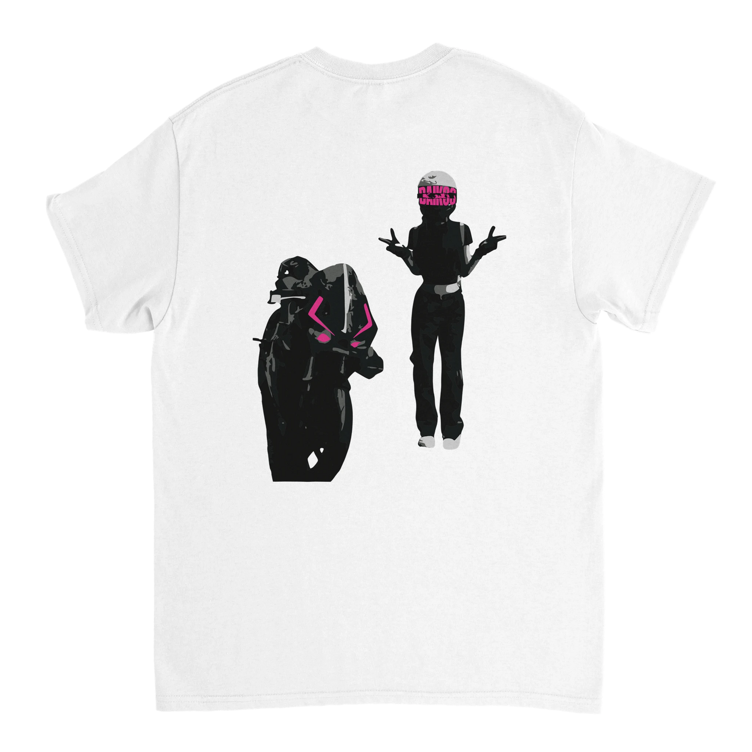 T-shirt DAIKOS Girl blanc avec visuel pilote moto et esprit racing