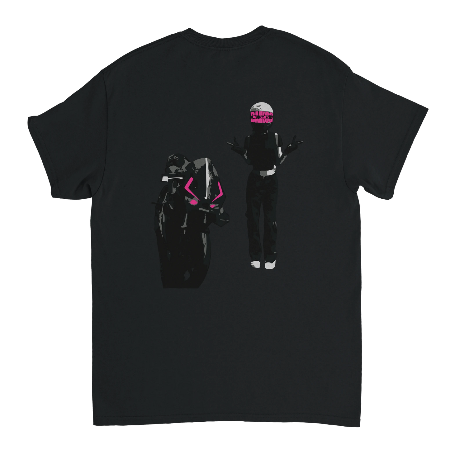 T-shirt DAIKOS Girl noir avec visuel pilote moto et esprit racing