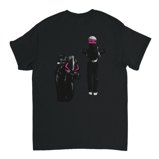 T-shirt DAIKOS Girl noir avec visuel pilote moto et esprit racing