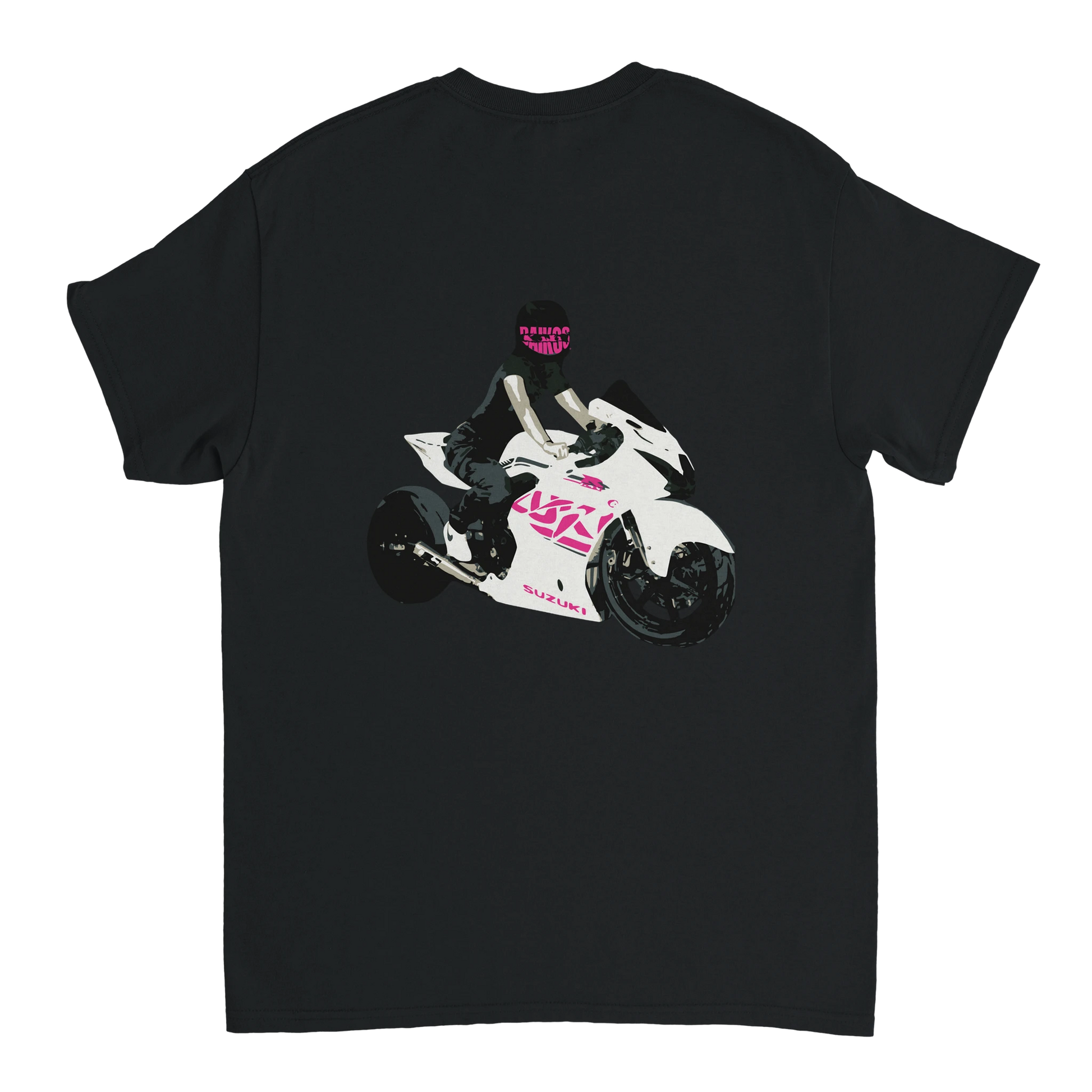 T-shirt DAIKOS Gsxr Girl noir avec visuel pilote moto et esprit racing