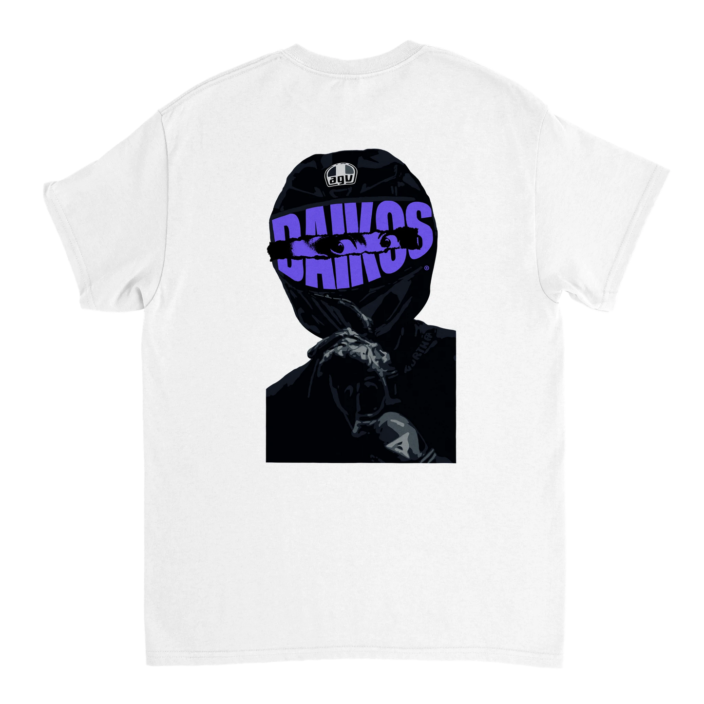 T-shirt DAIKOS INSOMNIA blanc design nocturne avec pilote, esprit dark et mentalité racing.