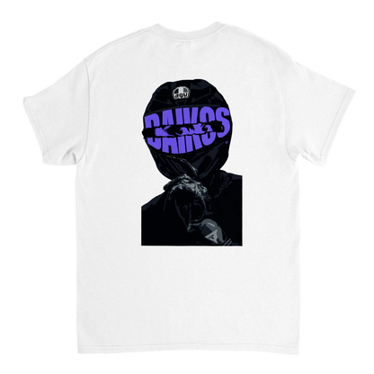 T-shirt DAIKOS INSOMNIA blanc design nocturne avec pilote, esprit dark et mentalité racing.