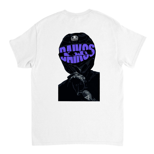 T-shirt DAIKOS INSOMNIA blanc design nocturne avec pilote, esprit dark et mentalité racing.